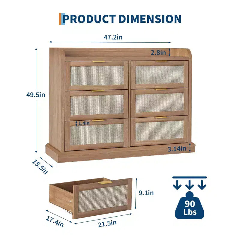 Comò Robusto a 6 Cassetti in Tessuto - Soluzione Contenitore da Scrivania con Tubi di Supporto in Metallo e Plastica per Camera da Letto, Dormitorio, Ingresso e Organizzazione