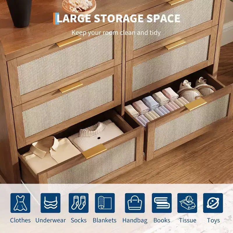 Comò Robusto a 6 Cassetti in Tessuto - Soluzione Contenitore da Scrivania con Tubi di Supporto in Metallo e Plastica per Camera da Letto, Dormitorio, Ingresso e Organizzazione