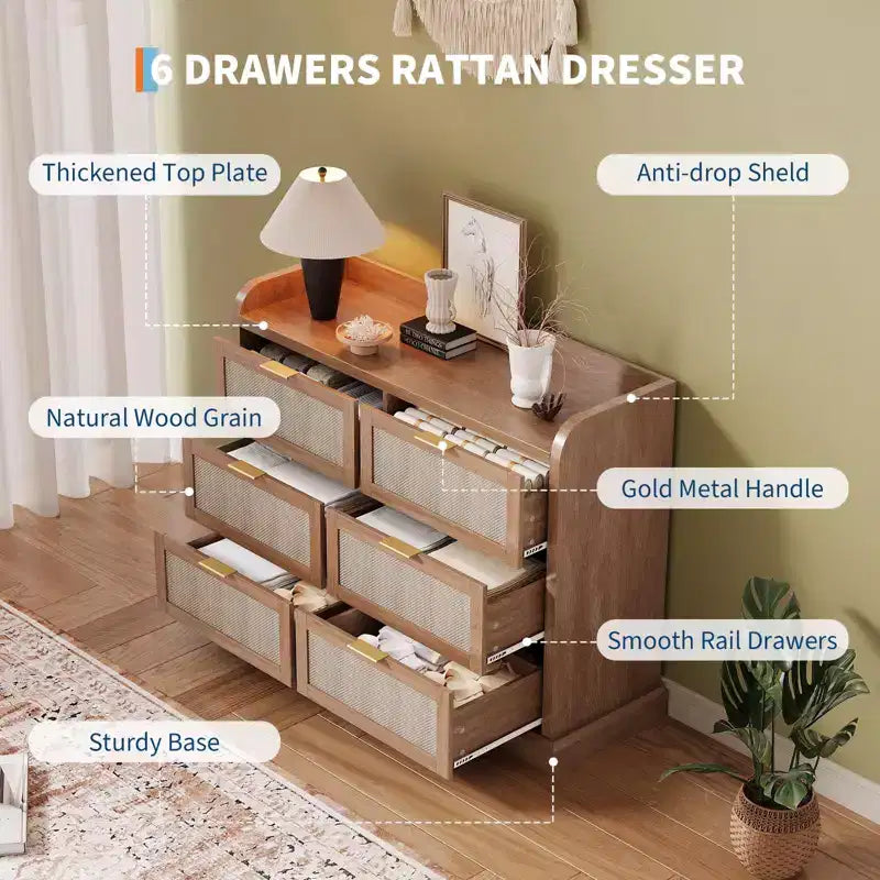 Comò Robusto a 6 Cassetti in Tessuto - Soluzione Contenitore da Scrivania con Tubi di Supporto in Metallo e Plastica per Camera da Letto, Dormitorio, Ingresso e Organizzazione
