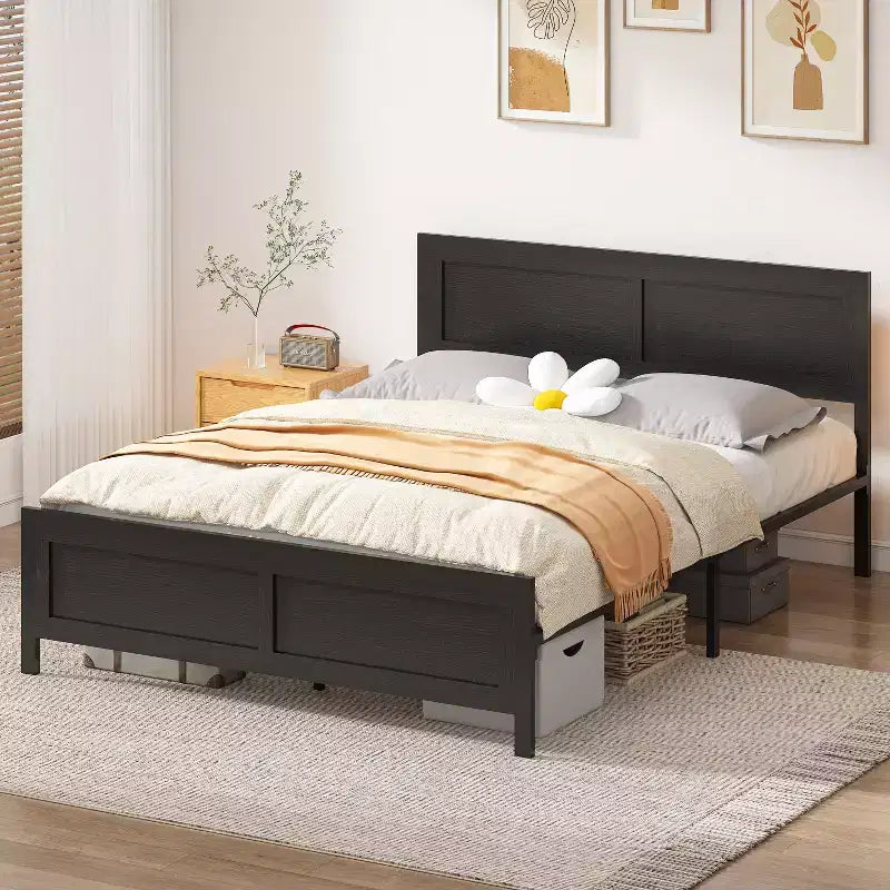 Dyonery's retro-style board bed frame is suitable for mattresses ranging from 10 inches to 14 inches in height,