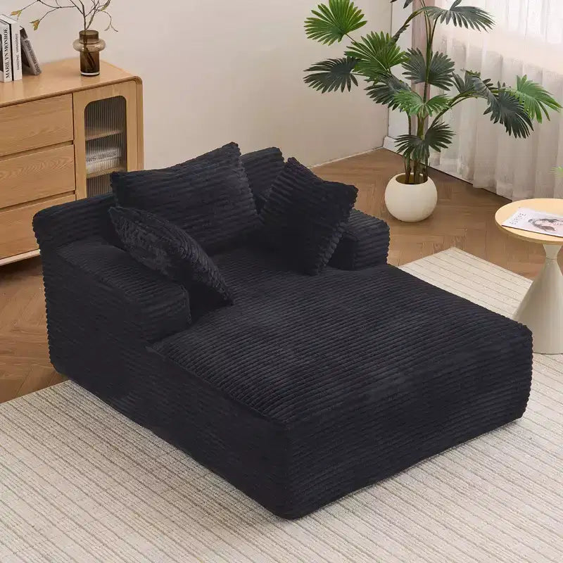 Efomao 66inx48in Chaise Longue Chair Indoor Modern Upholstered Corduroy Deep Seat Sofa Bed with Armrests No Assembly Required Black