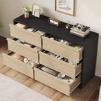 Comò a 6 cassetti per camera da letto, Comò doppio moderno con 6 cassetti, Cassettiera in legno per soggiorno, ingresso, corridoio