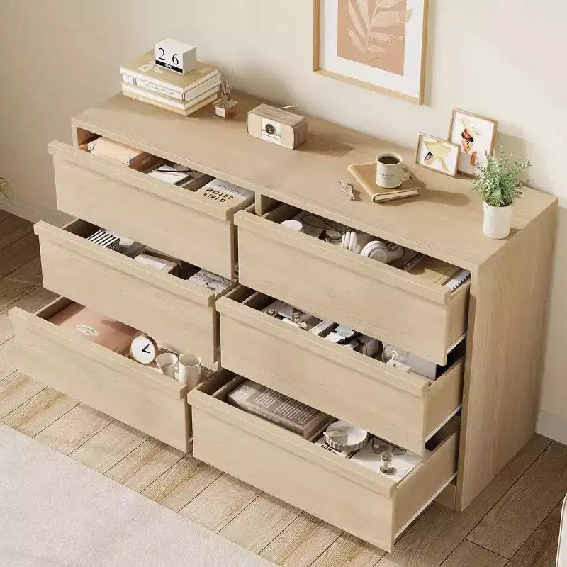 Comò a 6 cassetti per camera da letto, Comò doppio moderno con 6 cassetti, Cassettiera in legno per soggiorno, ingresso, corridoio