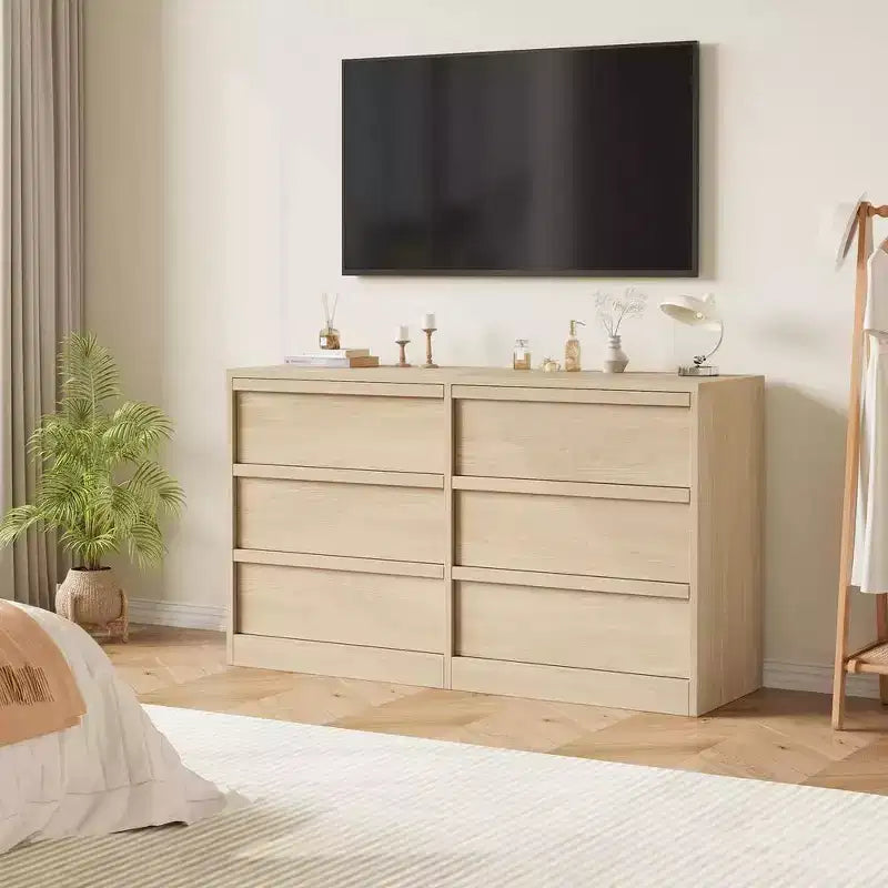 Comò a 6 cassetti per camera da letto, Comò doppio moderno con 6 cassetti, Cassettiera in legno per soggiorno, ingresso, corridoio