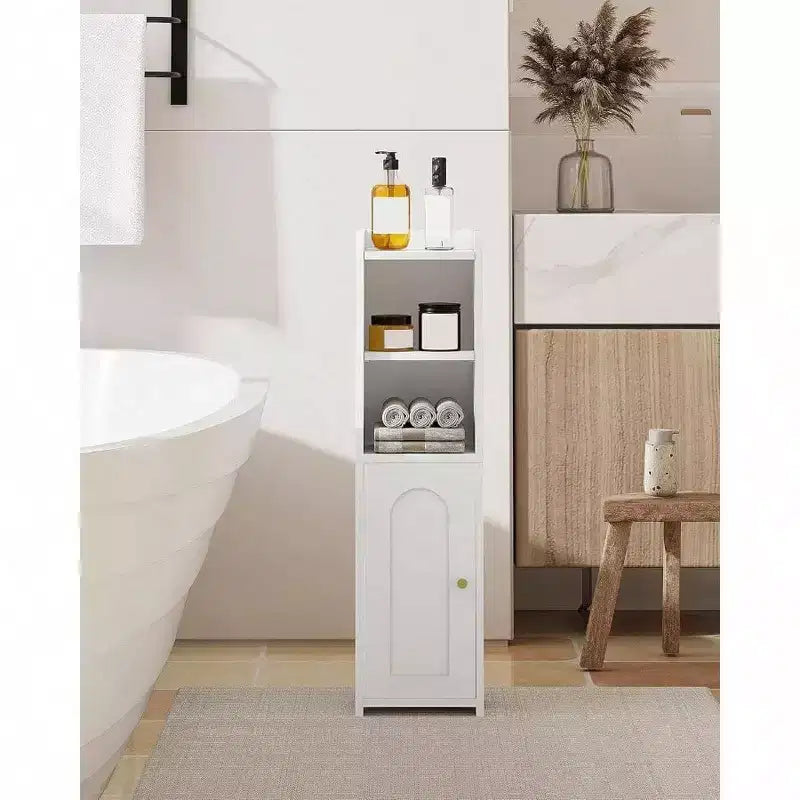 Mobiletto da Bagno ad Angolo con Ante, Ripiani Regolabili, Armadietto Stretto per Carta Igienica, Ideale per Spazi Piccoli, Bianco
