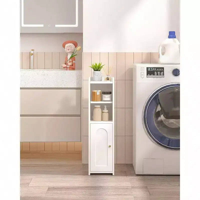 Mobiletto da Bagno ad Angolo con Ante, Ripiani Regolabili, Armadietto Stretto per Carta Igienica, Ideale per Spazi Piccoli, Bianco