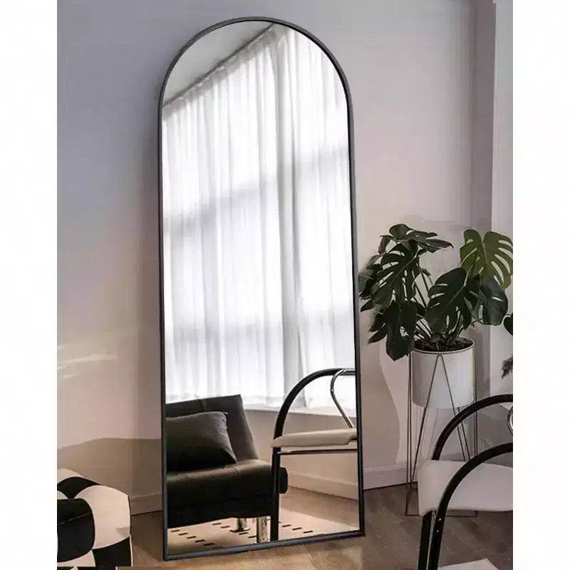 Specchio ad arco a figura intera Specchio da terra con supporto 45x147 cm Specchio da parete nero Specchio da camera da letto a figura intera Grandi dimensioni Cornice robusta