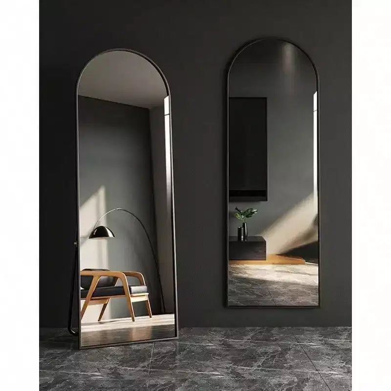 Specchio ad arco a figura intera Specchio da terra con supporto 45x147 cm Specchio da parete nero Specchio da camera da letto a figura intera Grandi dimensioni Cornice robusta
