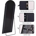 Specchio ad arco a figura intera Specchio da terra con supporto 45x147 cm Specchio da parete nero Specchio da camera da letto a figura intera Grandi dimensioni Cornice robusta