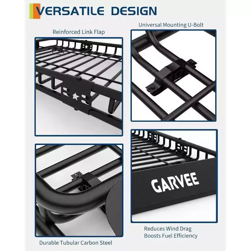 Portapacchi per tetto, 130x90 cm, capacità 90 kg, in acciaio galvanizzato con deflettore antivento per SUV/Jeep/BMW
