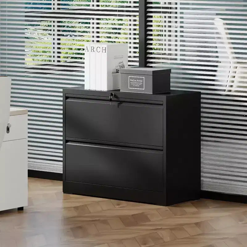 Moderno schedario in metallo pesante con cassetti con serratura, schedario portaoggetti per ufficio domestico, accanto alla scrivania