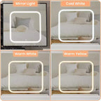 Toeletta con Specchio Scorrevole a LED, 4 Cassetti, Ripiani Portaoggetti, Presa di Corrente e Sgabello, Tavolo da Trucco per Camera da Letto, 3 Colori di Luce