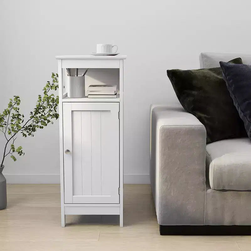 Mobiletto bagno a porta singola, mobiletto multi-funzionale in legno con ripiano regolabile e ripiano aperto per bagno, cucina, soggiorno, bianco