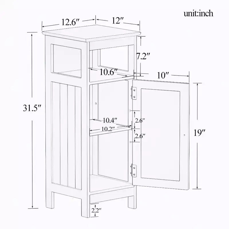 Mobiletto bagno a porta singola, mobiletto multi-funzionale in legno con ripiano regolabile e ripiano aperto per bagno, cucina, soggiorno, bianco