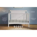 Culla convertibile 4-in-1 Scout, trasformabile in lettino da giorno, lettino per bambini e letto a una piazza e mezza, 3 posizioni del materasso, finitura sicura per i bambini